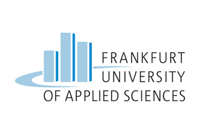 Logo der FU of Applied Sciences in schwarzer Schrift mit drei blauen Balken.